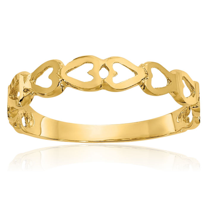 14K Solid Yellow Gold Heart Ring Love Band