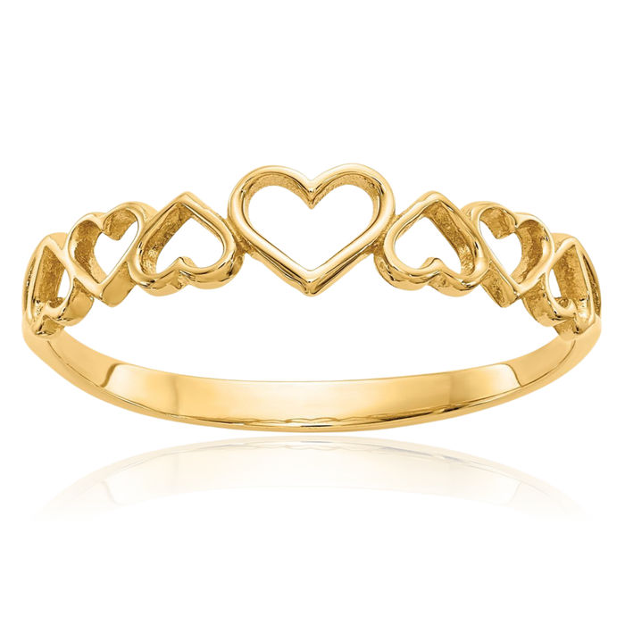 14K Solid Yellow Gold Heart Ring Love Band