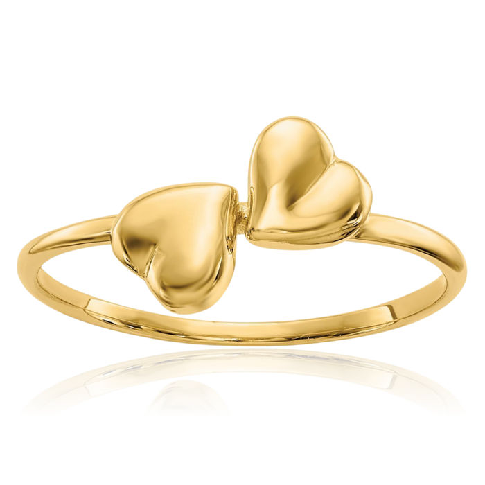 14K Solid Yellow Gold Heart Ring Love Band