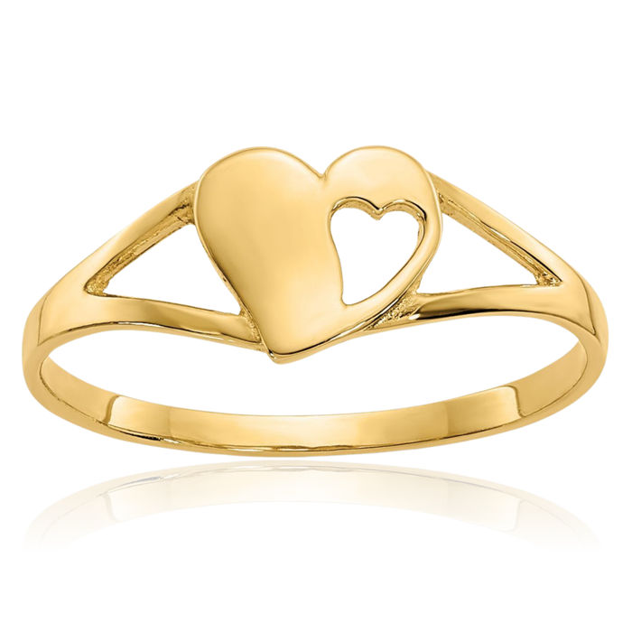 14K Solid Yellow Gold Heart Ring Love Band