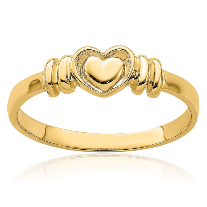 14K Solid Yellow Gold Heart Ring Love Band