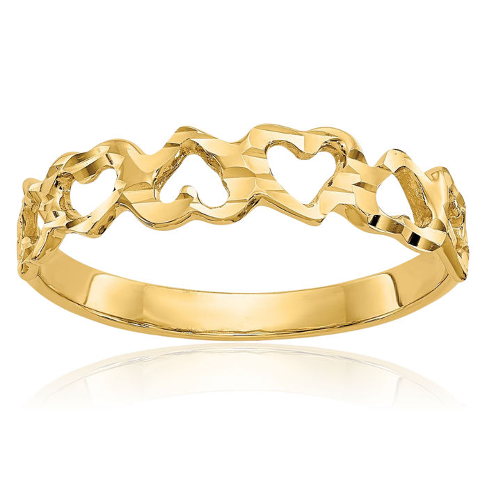 14K Solid Yellow Gold Heart Ring Love Band