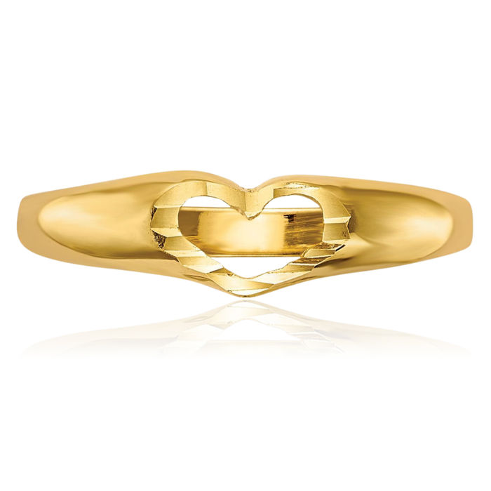 14K Solid Yellow Gold Heart Ring Love Band