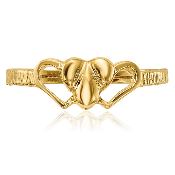 14K Solid Yellow Gold Heart Ring Love Band