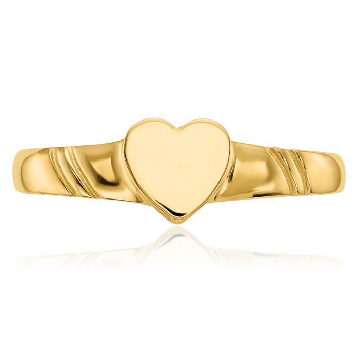 14K Solid Yellow Gold Heart Ring Love Band