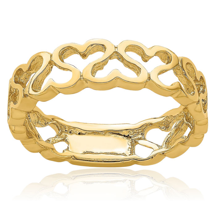 14K Solid Yellow Gold Heart Ring Love Band