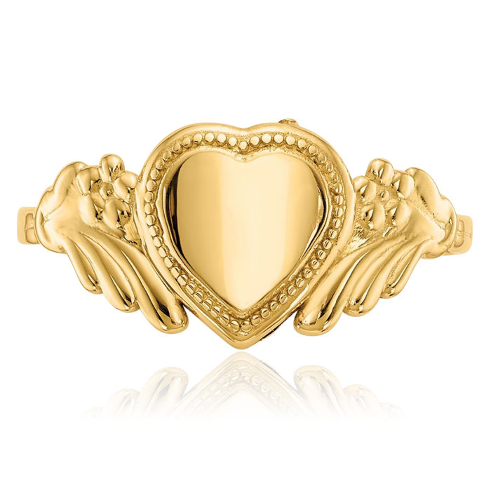 14K Solid Yellow Gold Heart Ring Love Band