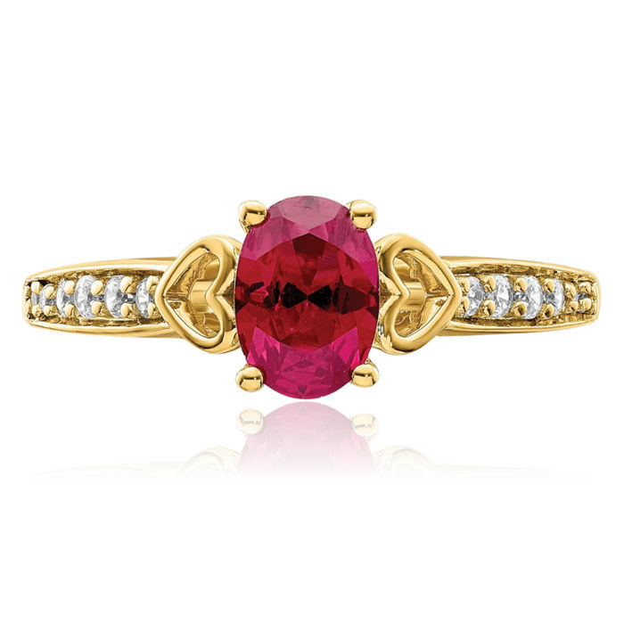 14k Gold Side Hearts Ruby and Diamond Ring