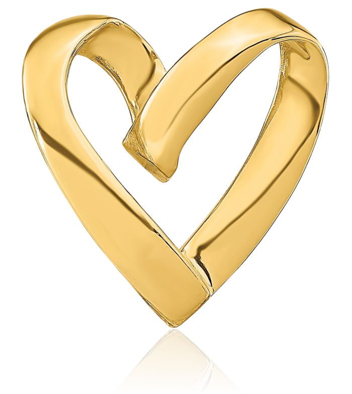 14K Solid Yellow Gold Heart Slide Chain Necklace Pendant Charm