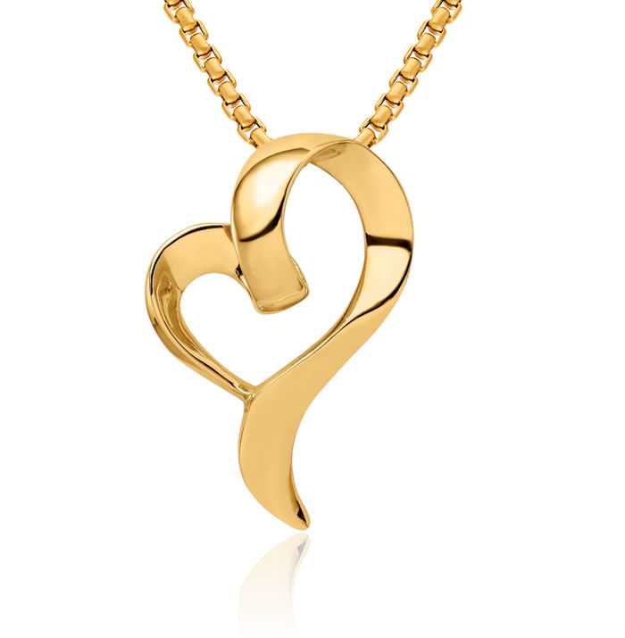 14K Solid Yellow Gold Heart Slide Necklace Chain Pendant Charm