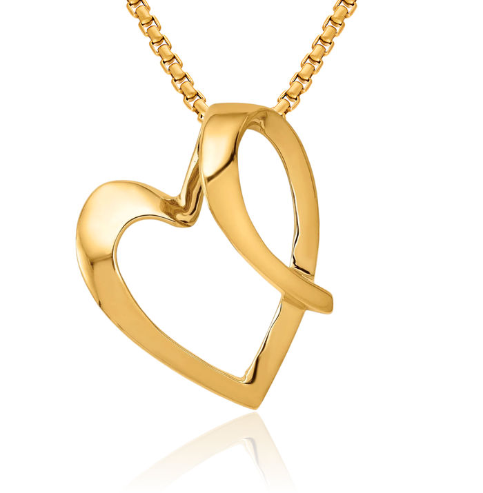 14K Solid Yellow Gold Heart Slide Necklace Chain Pendant Charm