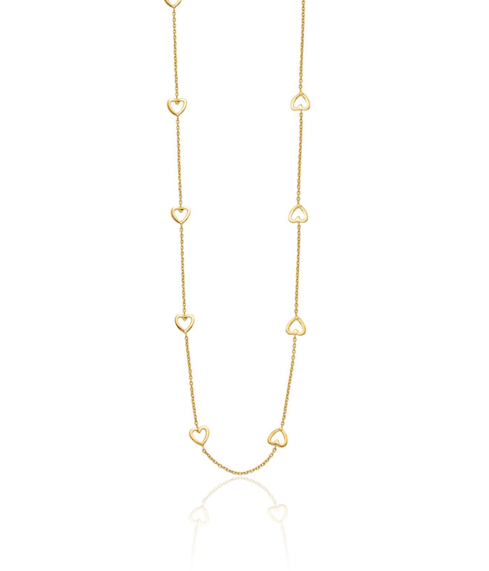 14K Solid Yellow Gold Heart Station Necklace Chain