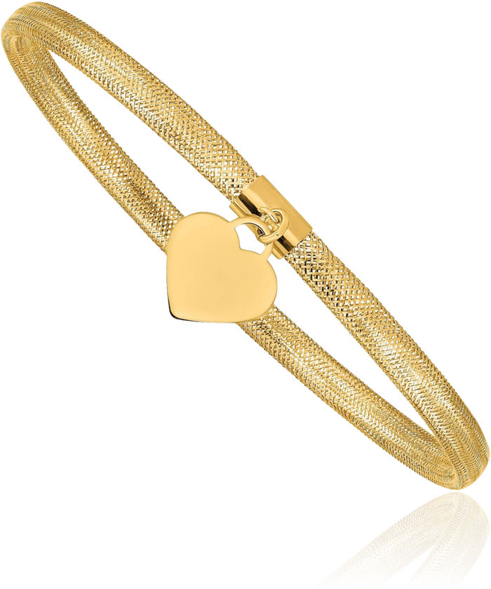 14K Solid Yellow Gold Heart Stretch Mesh Wrap Charm Bracelet