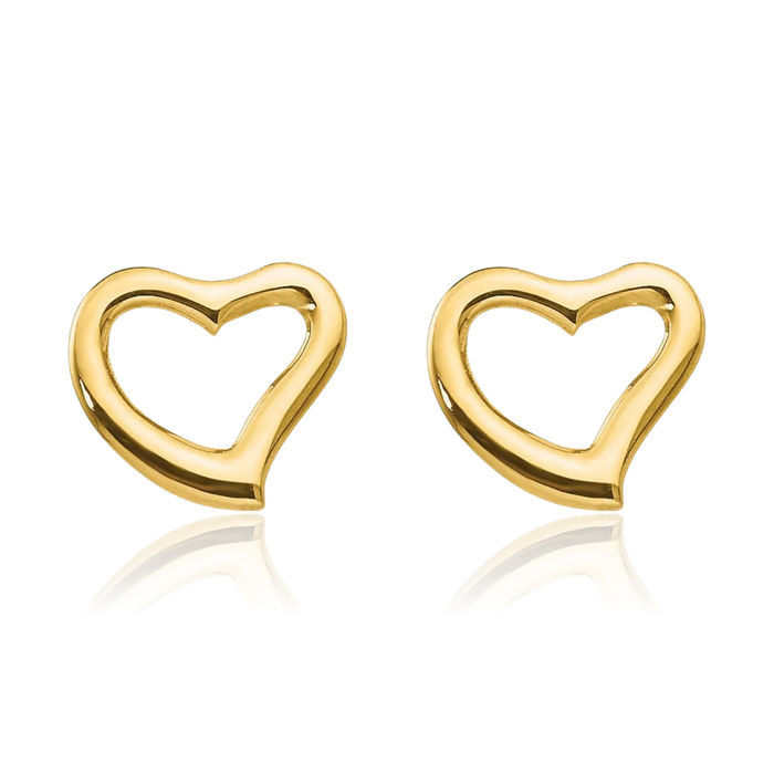 14K Solid Yellow Gold Heart Stud Earrings