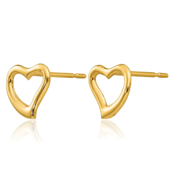 14K Solid Yellow Gold Heart Stud Earrings