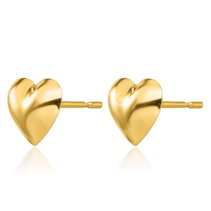 14K Solid Yellow Gold Heart Stud Earrings