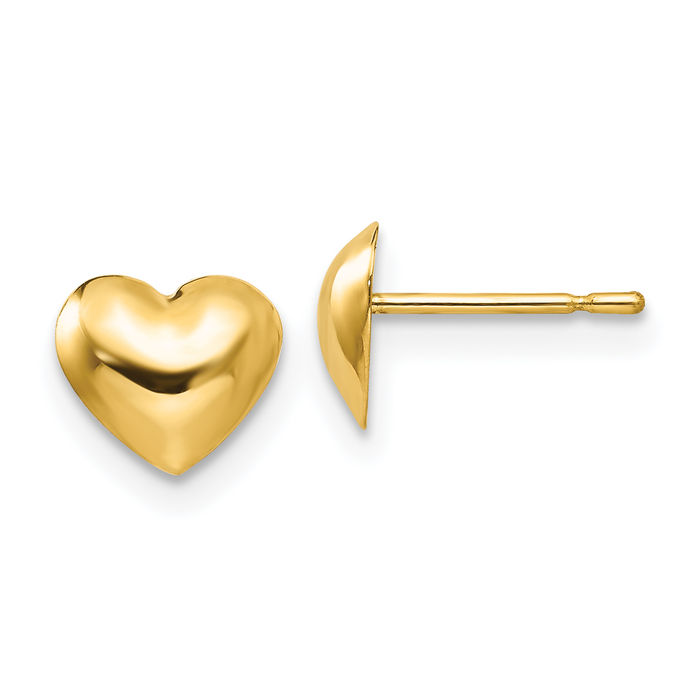 14K Solid Yellow Gold Heart Stud Earrings