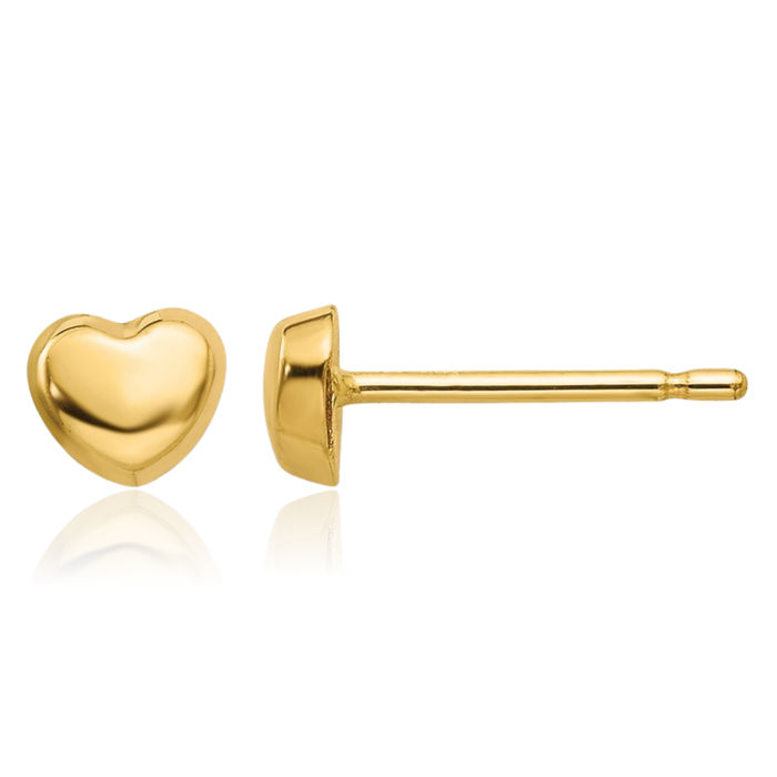 14K Solid Yellow Gold Heart Stud Earrings