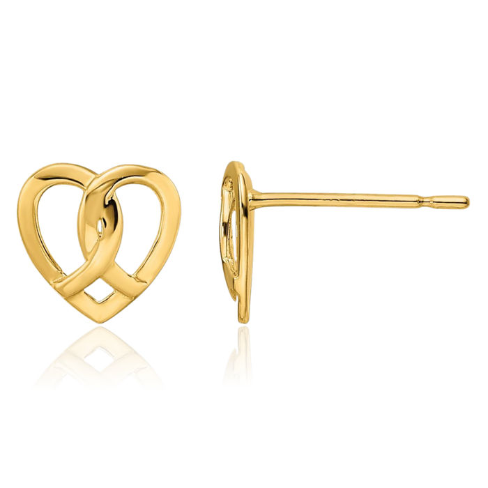 14K Solid Yellow Gold Heart Stud Earrings