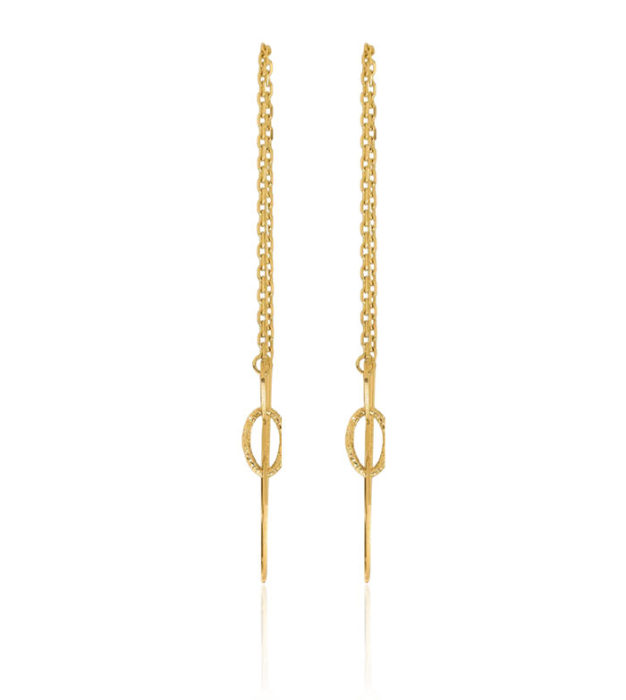 14K Solid Yellow Gold Heart Threader Drop Dangle Earrings