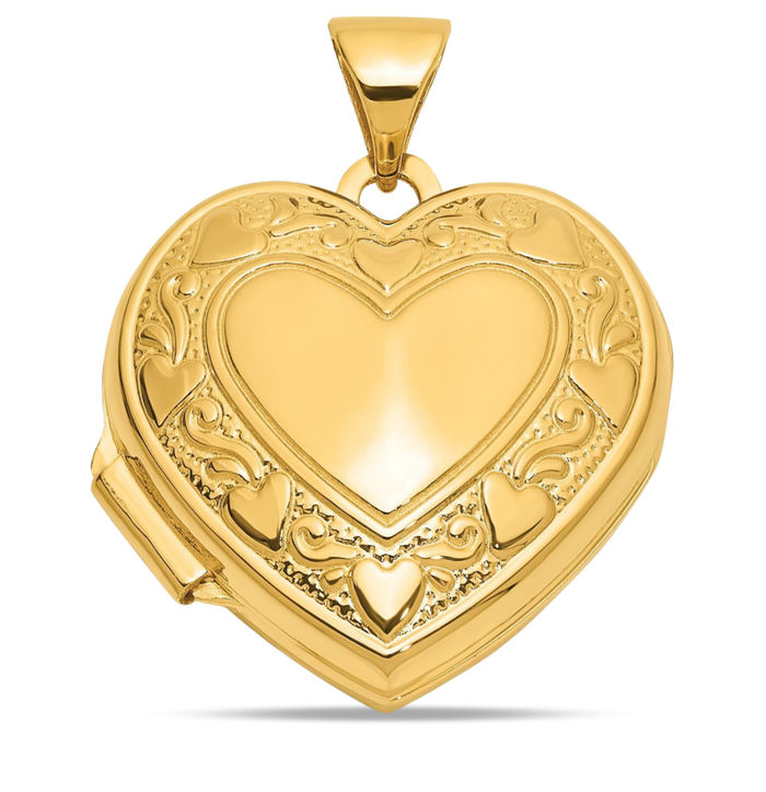 14K Solid Yellow Gold Heart You Reversible Personalized Photo Locket Necklace Picture Pendant Charm