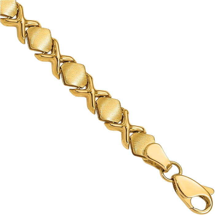 14K Solid Yellow Gold Hearts Kisses Hugs Chain Bracelet