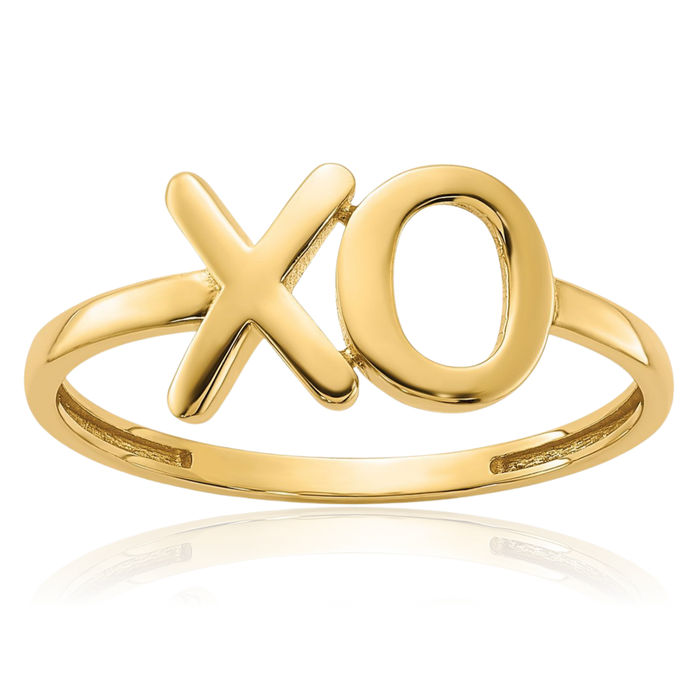 14K Solid Yellow Gold Hearts Kisses Hugs Ring