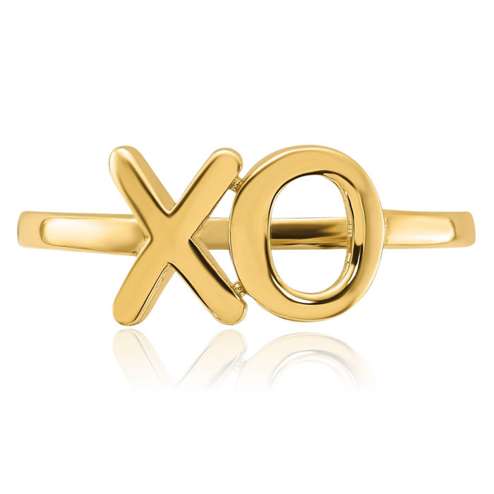 14K Solid Yellow Gold Hearts Kisses Hugs Ring