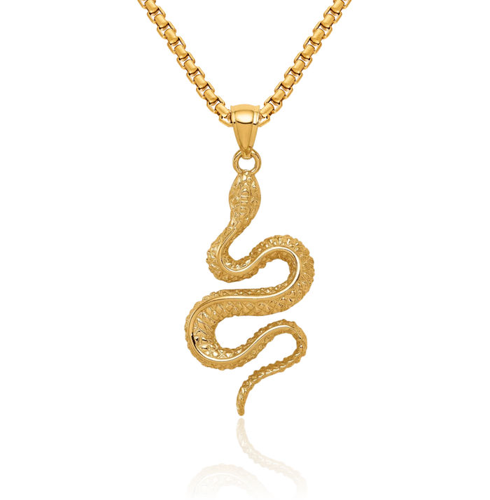 14K Solid Yellow Gold Cubetto Omega Snake Necklace Chain Pendant Charm