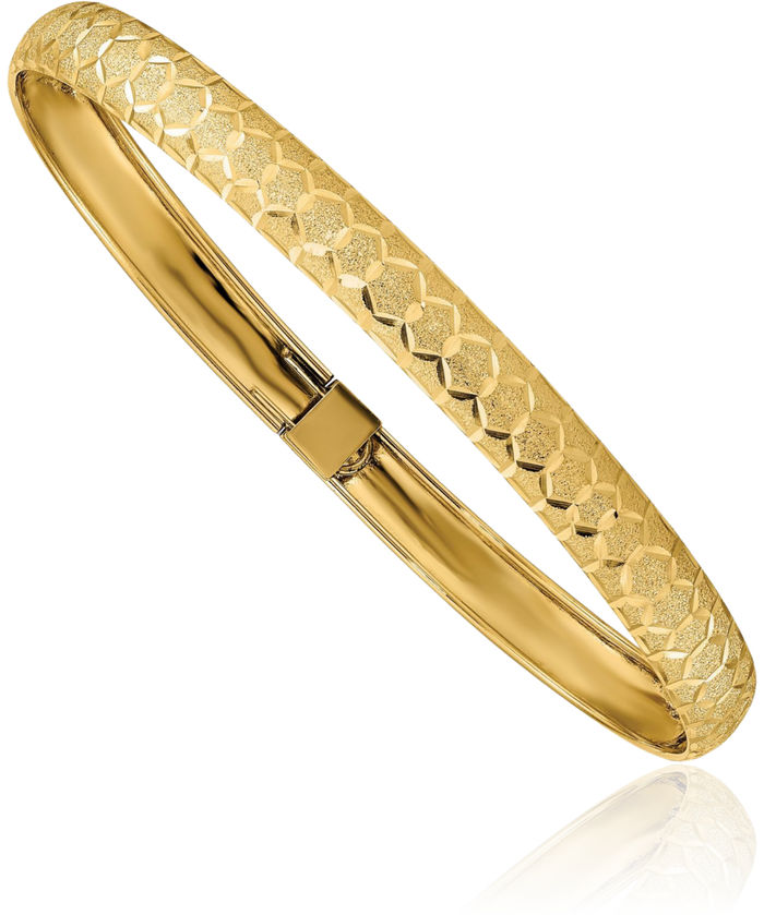 14K Solid Yellow Gold Hexagonal Flexible Bangle Bracelet