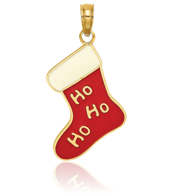 14K Solid Yellow Gold Ho Christmas Stocking Necklace Chain Pendant Charm