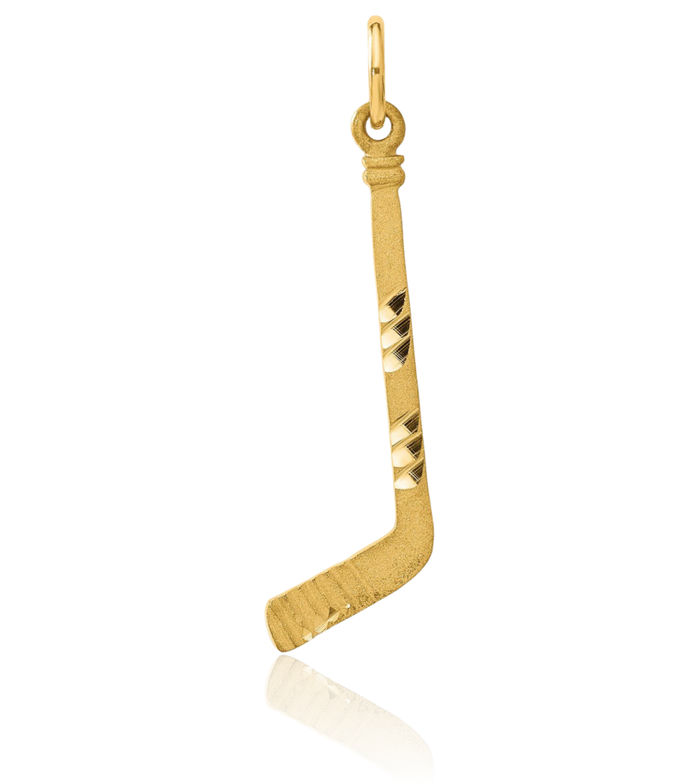 14K Solid Yellow Gold Hockey Goalie Stick Puck Glove Necklace Charm Sports Pendant