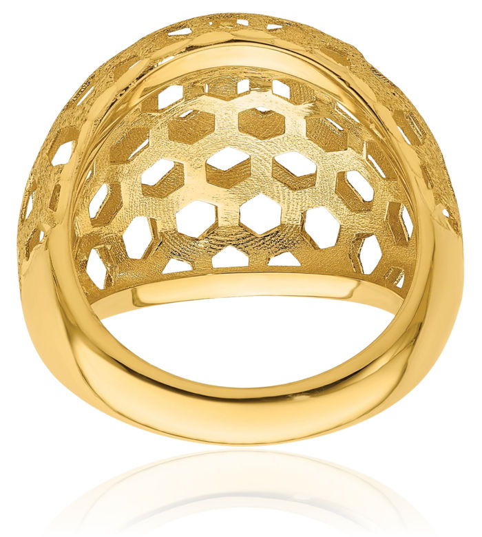 14K Solid Yellow Gold Honey Comb Statement Ring