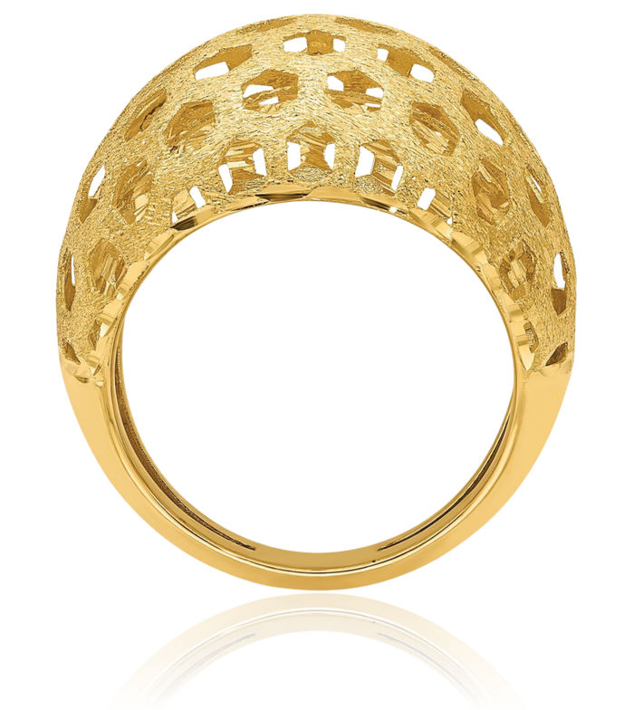 14K Solid Yellow Gold Honey Comb Statement Ring
