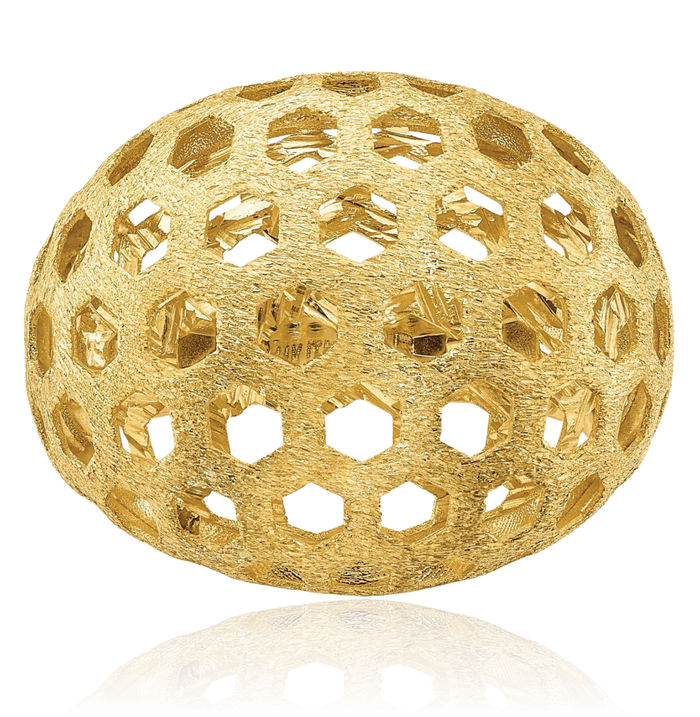 14K Solid Yellow Gold Honey Comb Statement Ring