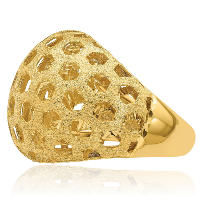 14K Solid Yellow Gold Honey Comb Statement Ring