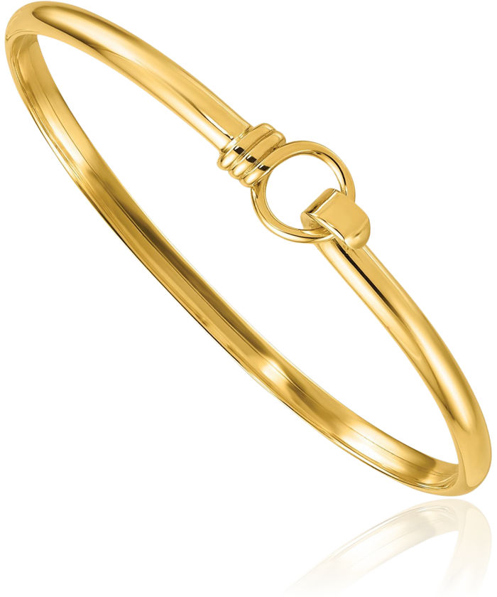 14K Solid Yellow Gold Hook Circle Round Flexible Bangle Bracelet