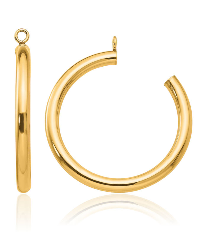14K Solid Yellow Gold Tube Hoop Earring Jackets for Studs