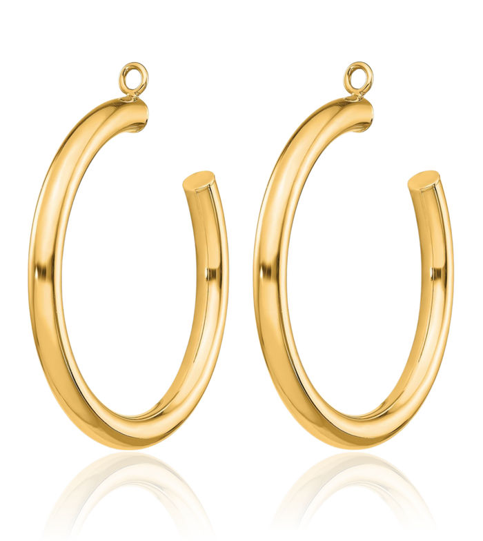 14K Solid Yellow Gold Tube Hoop Earring Jackets for Studs