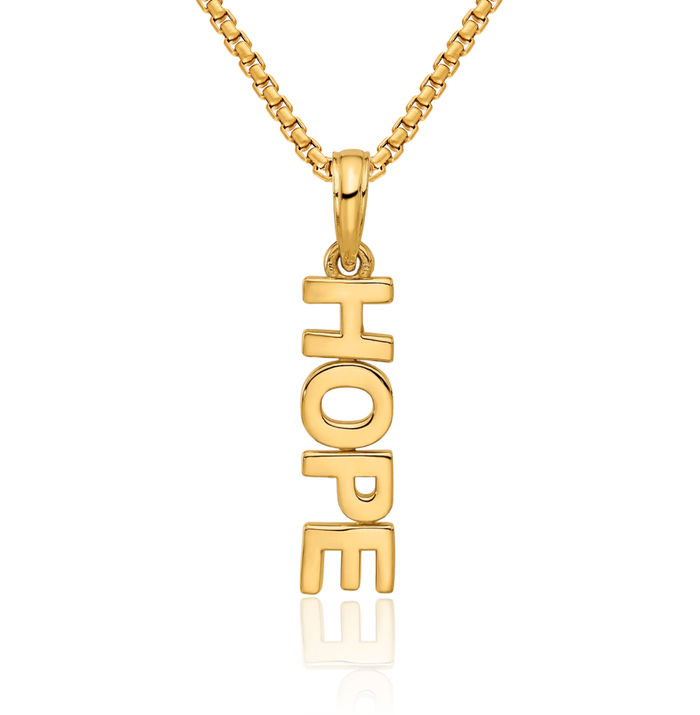 14K Solid Yellow Gold Hope Necklace Chain Pendant Charm