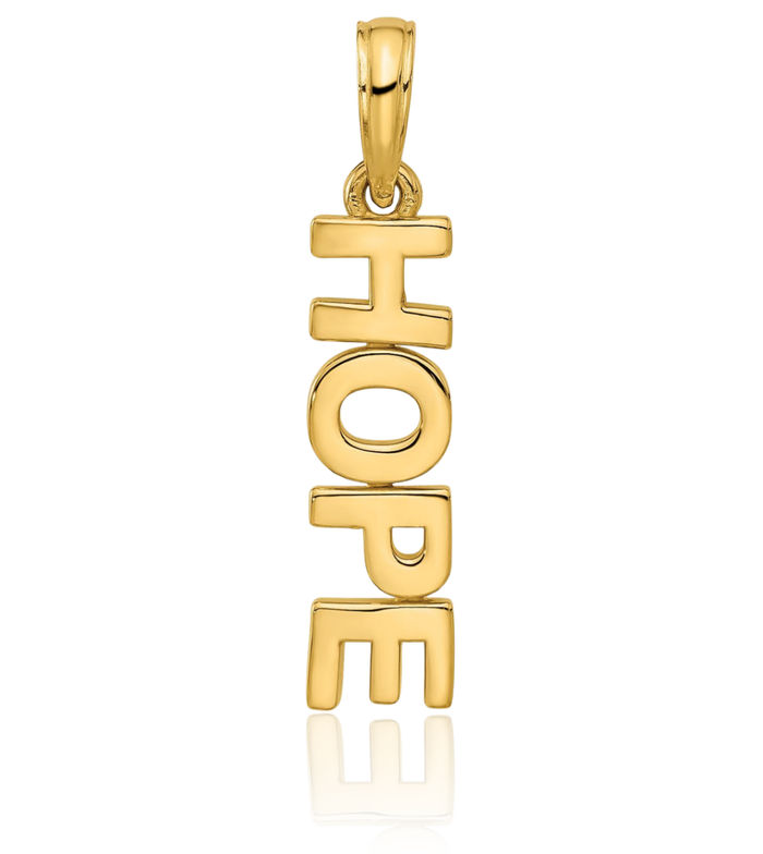 14K Solid Yellow Gold Hope Necklace Chain Pendant Charm