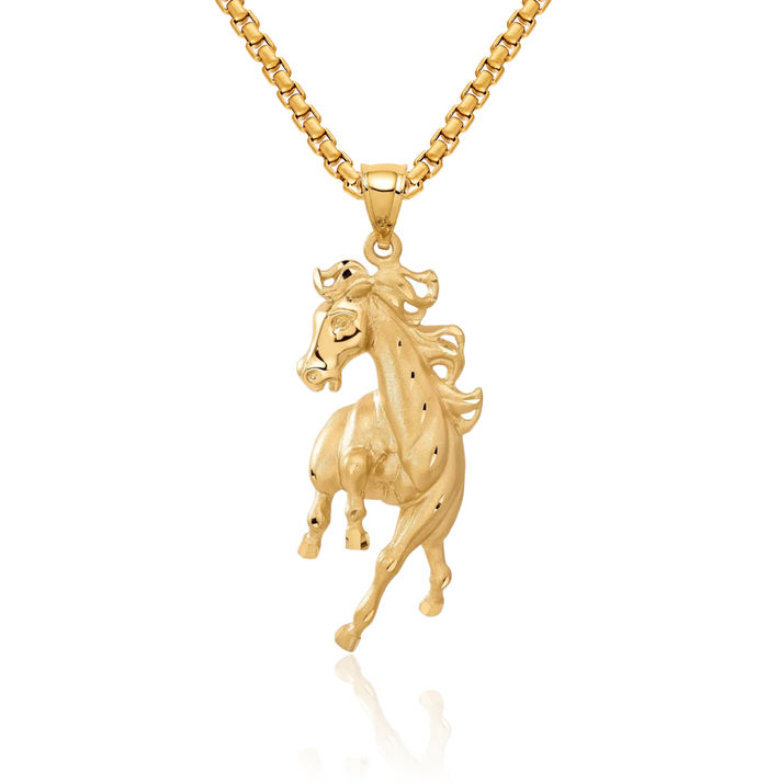 14K Solid Yellow Gold Horse Head Necklace Animal Lover Pendant Equestrian Charm