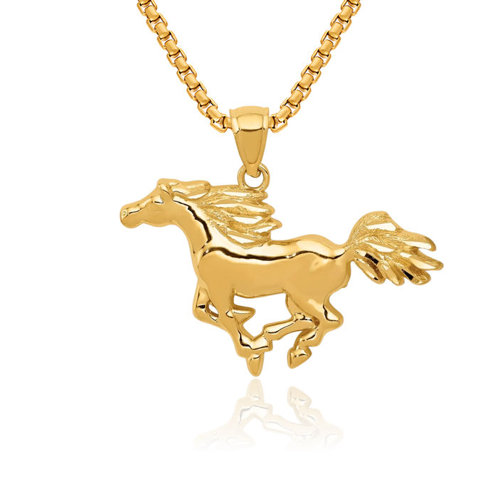 14K Solid Yellow Gold Horse Head Necklace Animal Lover Pendant Equestrian Charm