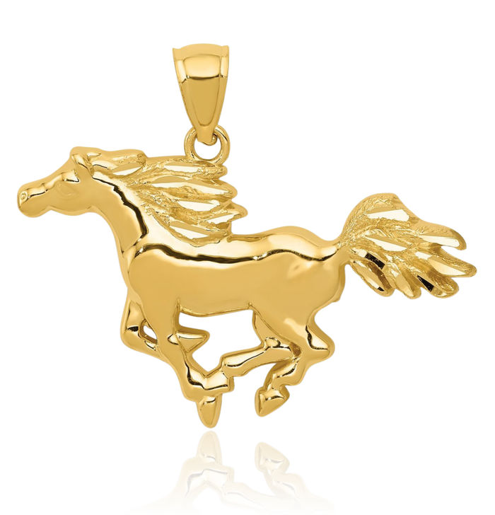 14K Solid Yellow Gold Horse Head Necklace Animal Lover Pendant Equestrian Charm