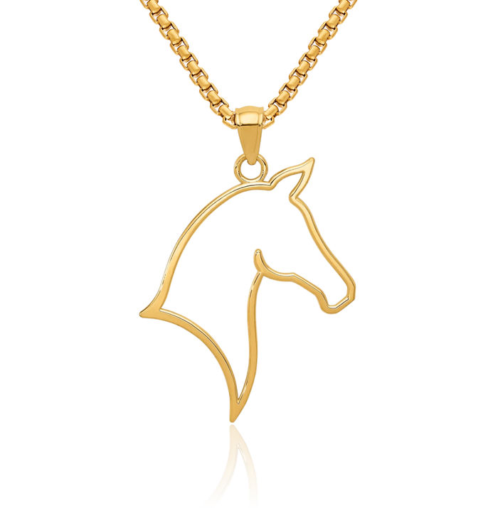 14K Solid Yellow Gold Horse Head Necklace Animal Lover Pendant Equestrian Charm