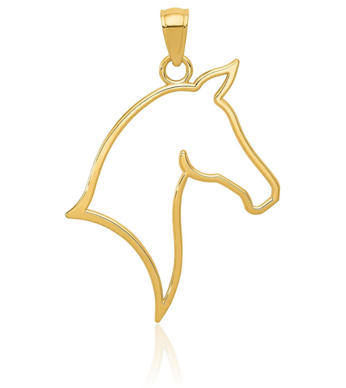 14K Solid Yellow Gold Horse Head Necklace Animal Lover Pendant Equestrian Charm