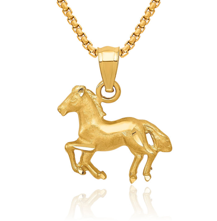 14K Solid Yellow Gold Horse Head Necklace Animal Lover Pendant Equestrian Charm