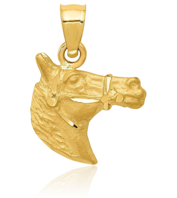 14K Solid Yellow Gold Horse Head Necklace Animal Lover Pendant Equestrian Charm