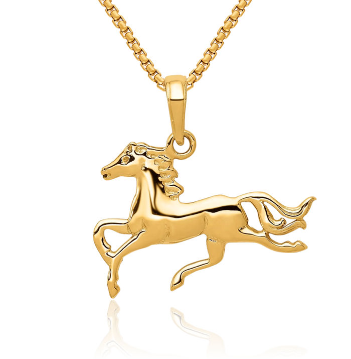 14K Solid Yellow Gold Horse Head Necklace Animal Lover Pendant Equestrian Charm