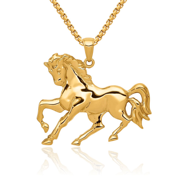 14K Solid Yellow Gold Horse Head Necklace Animal Lover Pendant Equestrian Charm
